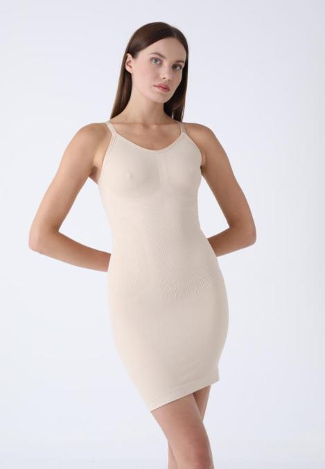 Rochie Corset cu Bretele Reglabile și Bandă din Silicon ,Culoare Bej,Engros